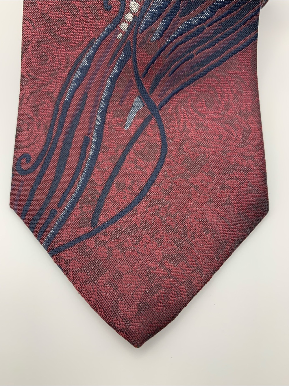 Vintage Mario Valentino Burgundy Abstract Paisley Wide Tie - Picture 2 of 5